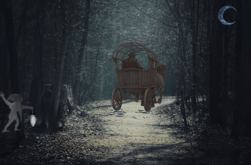 Pferdegespann in der Dämmerung